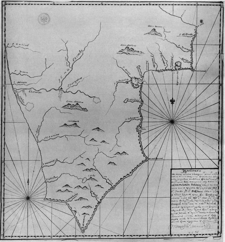 Карта Камчатки, составленная Неводчиковым в 1764–1765 гг.