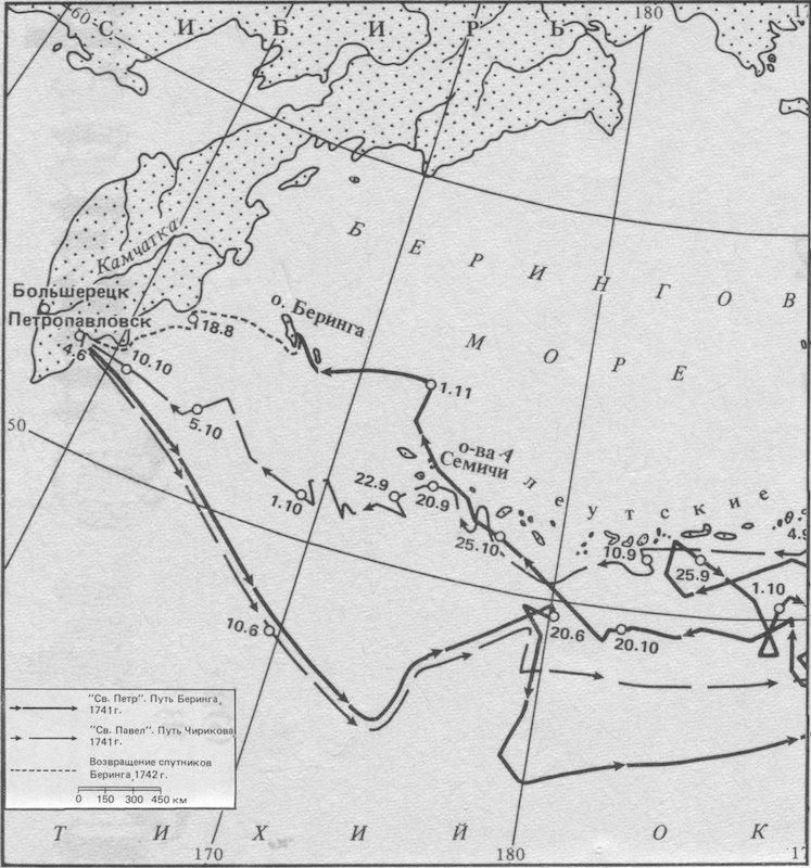 Карта плаваний В. Й. Беринга и А. И. Чирикова