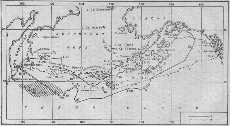 Карта плавания В. Беринга к берегам Северо-Западной Америки в 1741 г.