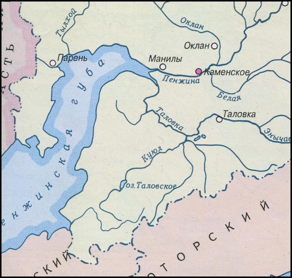 Картосхема северной части Пенжинской губы