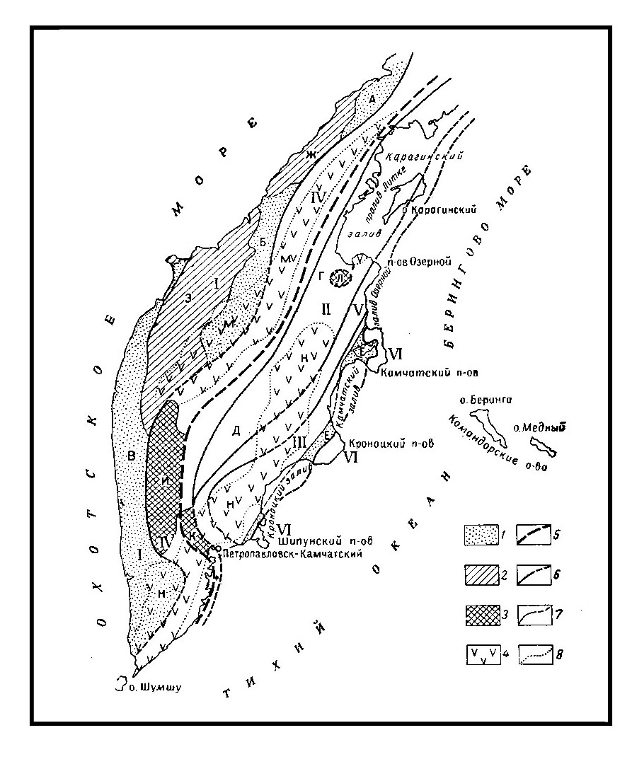 Схема тектонического районирования Камчатки