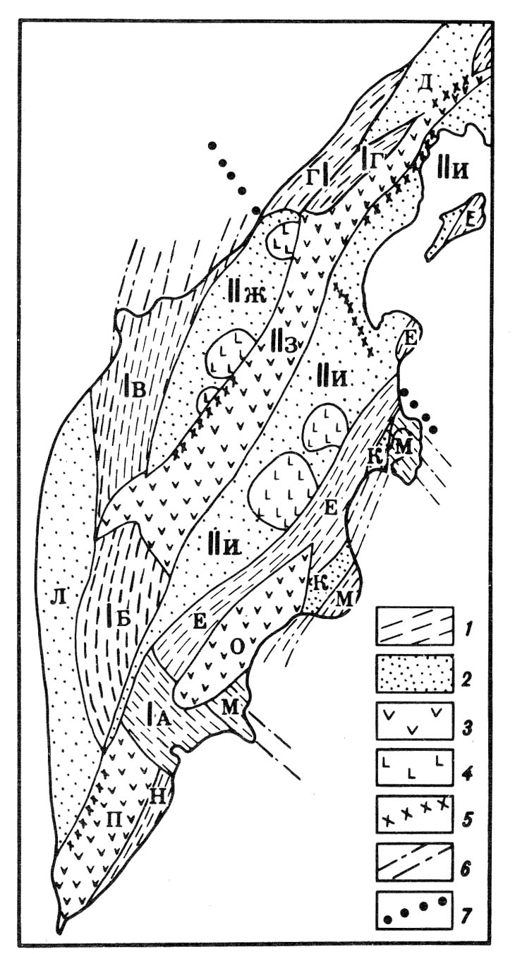 Схема тектонического районирования Камчатки