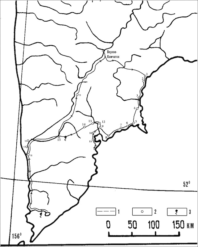 Карта камчатских маршрутов Крашенинникова